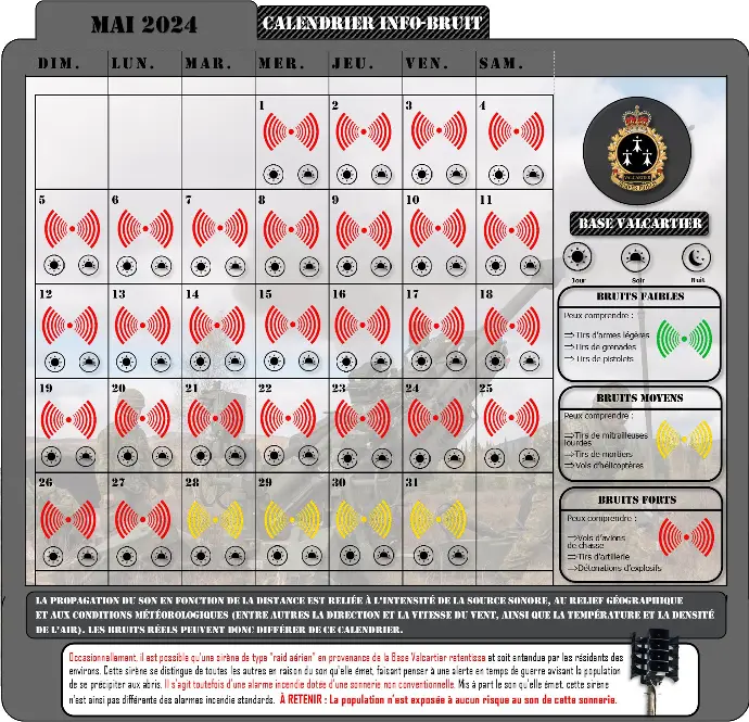 Calendrier Info-Bruit de la Base Valcartier